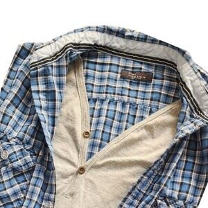 Zara Man Shirt Small Layered Blue Plaid Long Sleeve Casual Button Down Cotton Te